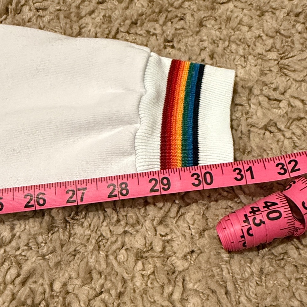 Aviator Nation White Track Joggers with Rainbow Cuff Trim - Picture 7 of 8